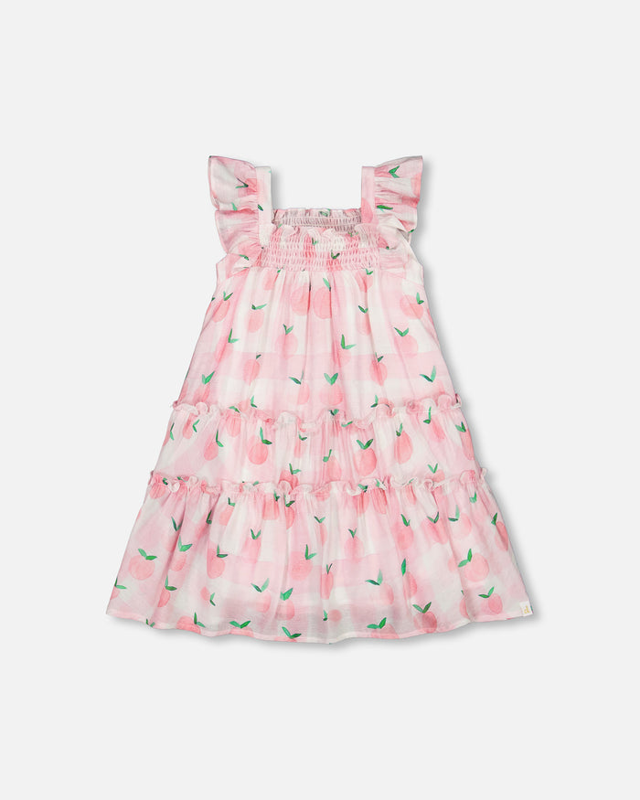 Deux Par Deux Printed Sleeveless Veil Dress Vichy and Fruits - Peach