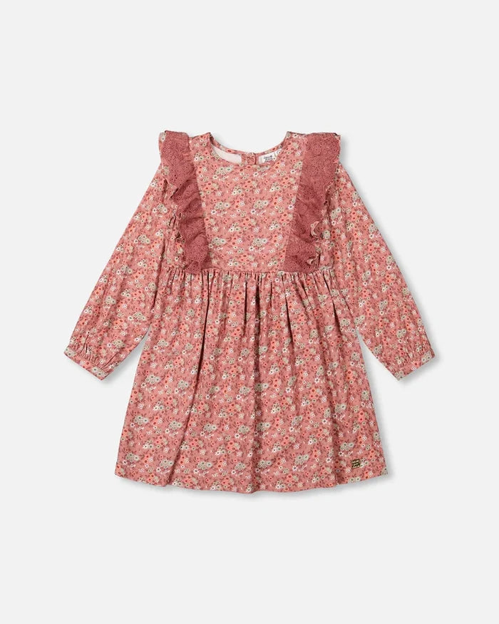 Deux Par Deux Printed Woven Dress With Frills - Liberty Flowers