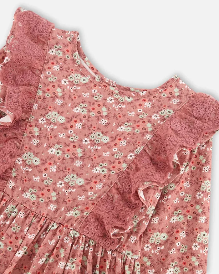 Deux Par Deux Printed Woven Dress With Frills - Liberty Flowers