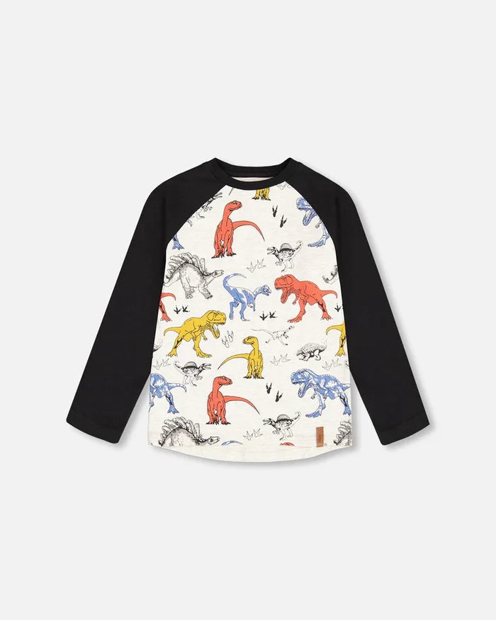 Deux Par Deux Raglan Jersey T-Shirt - Anthracite Dino