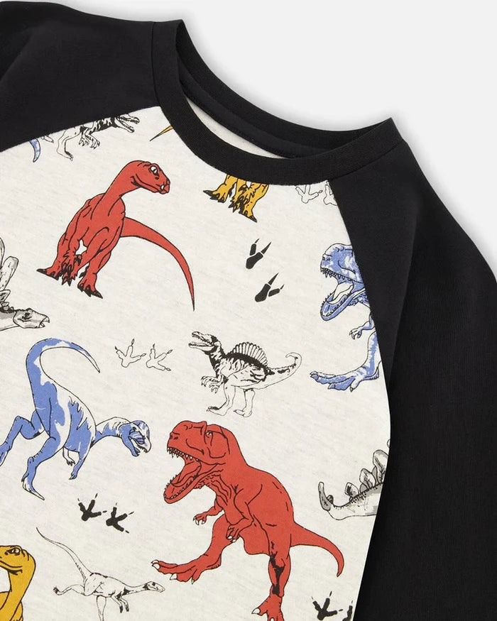 Deux Par Deux Raglan Jersey T-Shirt - Anthracite Dino
