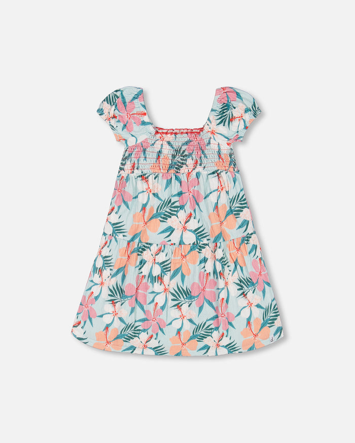 Deux Par Deux Smocked Crinkle Dress - Beach Hibiscus