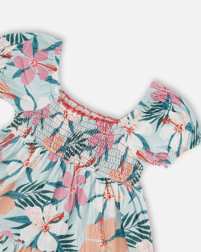 Deux Par Deux Smocked Crinkle Dress - Beach Hibiscus