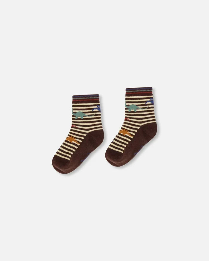 Deux Par Deux Socks - Java Striped Dinosaur
