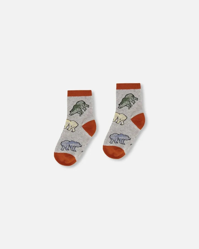 Deux Par Deux Socks - Light Heather Grey Bears