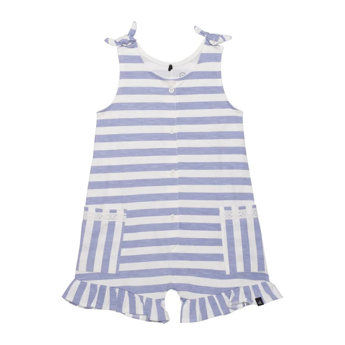 Deux Par Deux Striped Jumpsuit With Frill - Thistle/Off White
