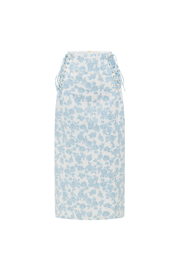 Didi Lace Up Midi Skirt - Blue