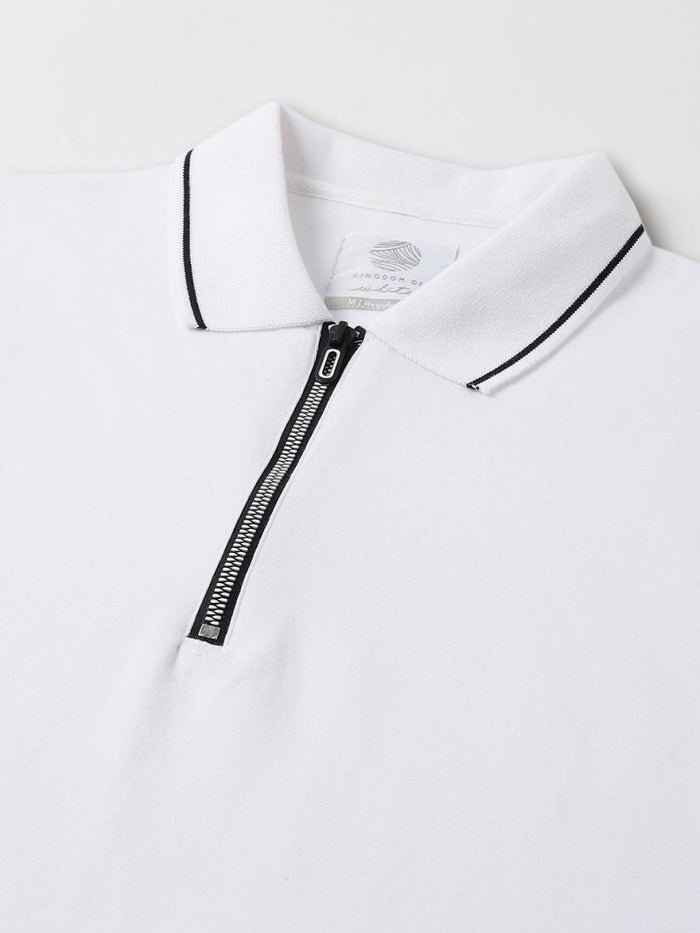 Diverge White Cotton Tipped Polo T-Shirt