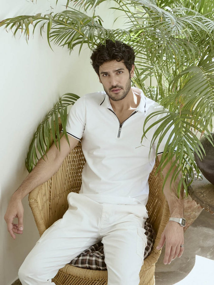 Diverge White Cotton Tipped Polo T-Shirt