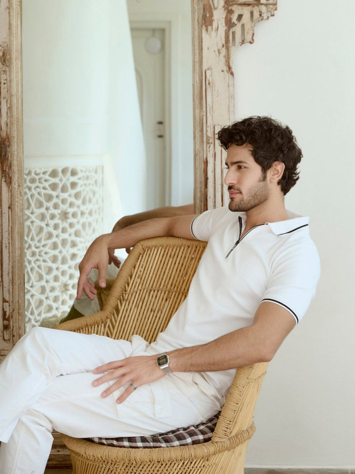 Diverge White Cotton Tipped Polo T-Shirt
