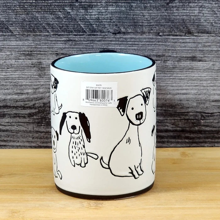 Dog Lover Coffee Mug Whimsical Ceramic Tea Cup by Blue Sky Embossed 16oz