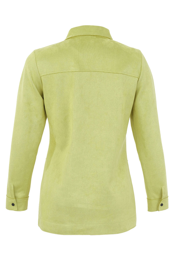 Dotique Dolcezza 76250 woven blouse in lime with a shirt collar, snap-button fastening and front pockets.