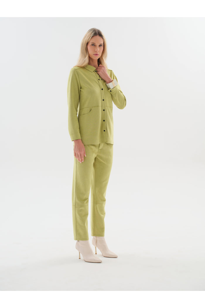 Dotique Dolcezza 76251 woven trousers in lime with a flattering straight-leg silhouette and soft stretch fabric. Shop Dolcezza at Dotique.