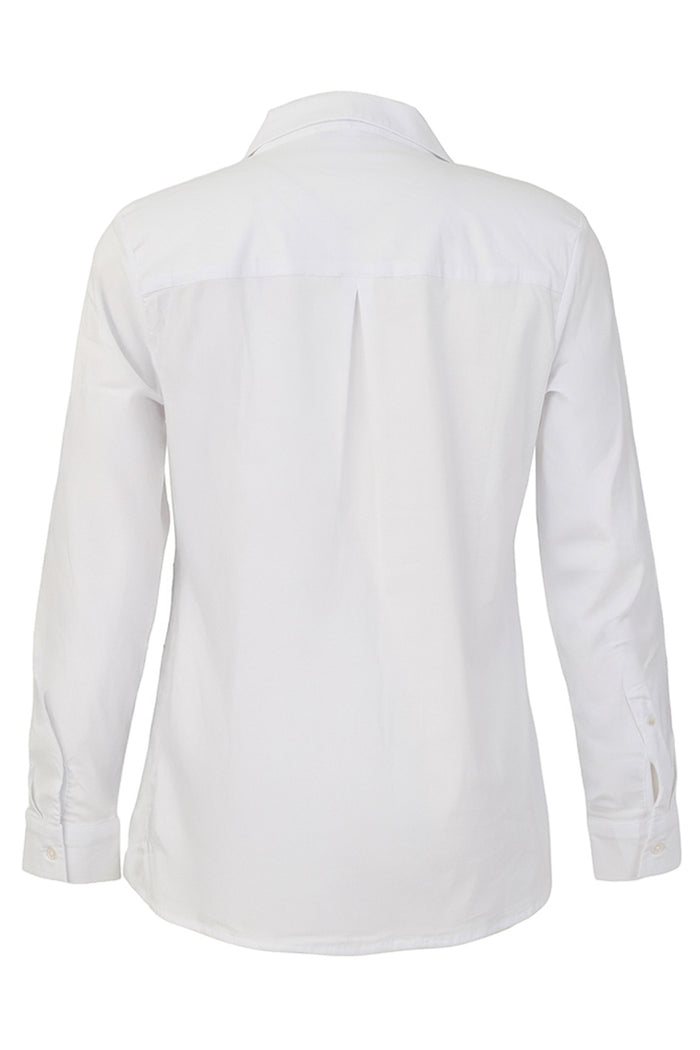Dotique Dolcezza 76265 woven blouse in assorted architectural print with a shirt collar and button-through front.