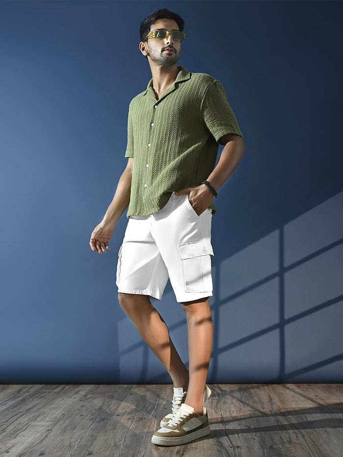 Downtown White 6-Pocket Cargo Shorts