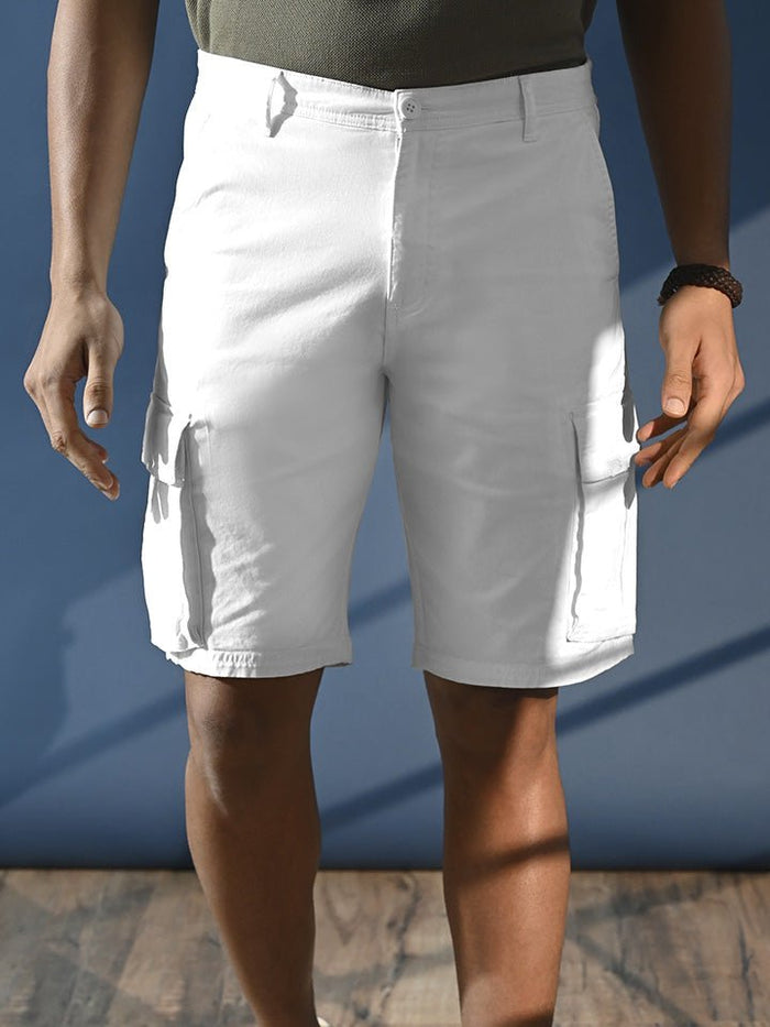 Downtown White 6-Pocket Cargo Shorts