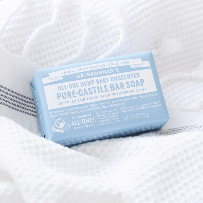 Dr. Bronner's All-One Hemp Unscented Baby-Mild Pure-Castile Bar Soap 140g