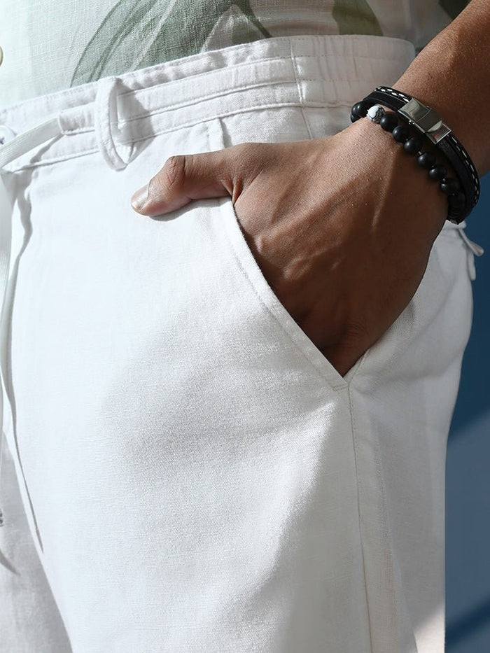 Bay White Easy Fit Linen Shorts