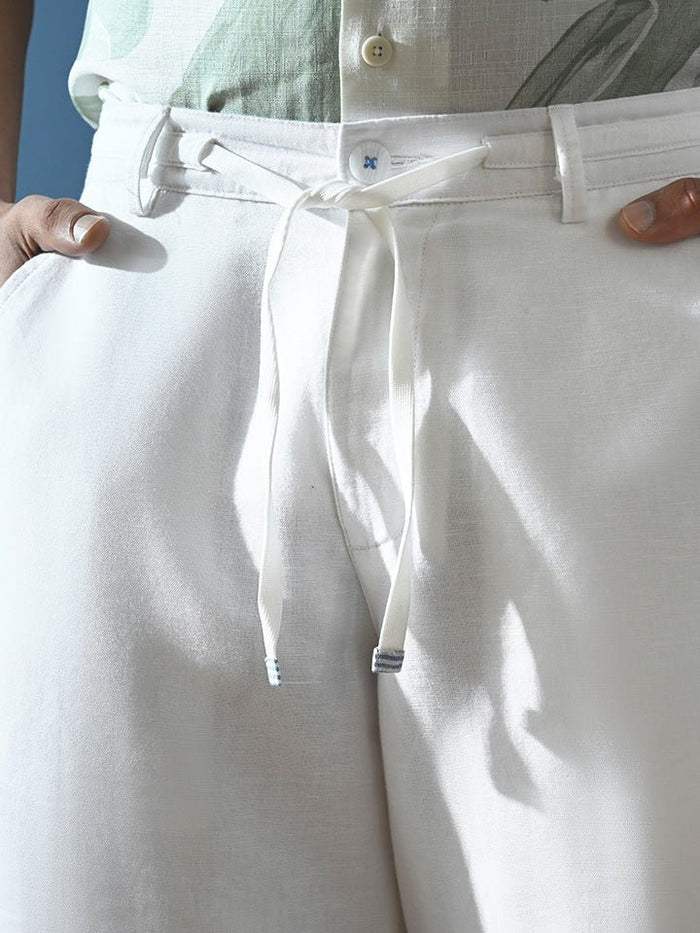 Bay White Easy Fit Linen Shorts
