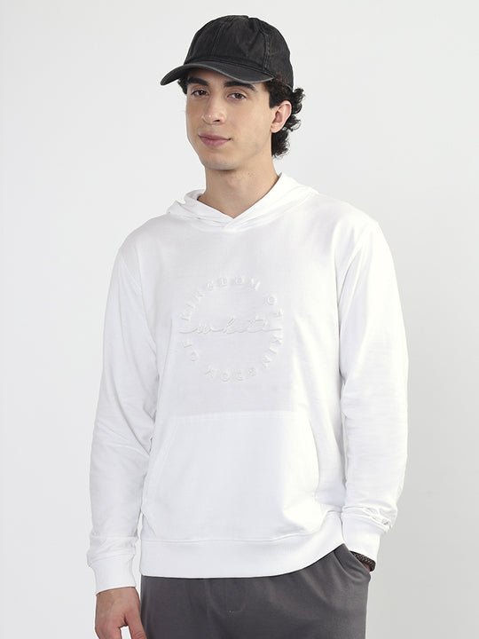 Echo White Hooded Looper Knit Sweatshirt