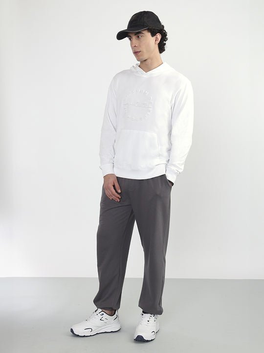 Echo White Hooded Looper Knit Sweatshirt