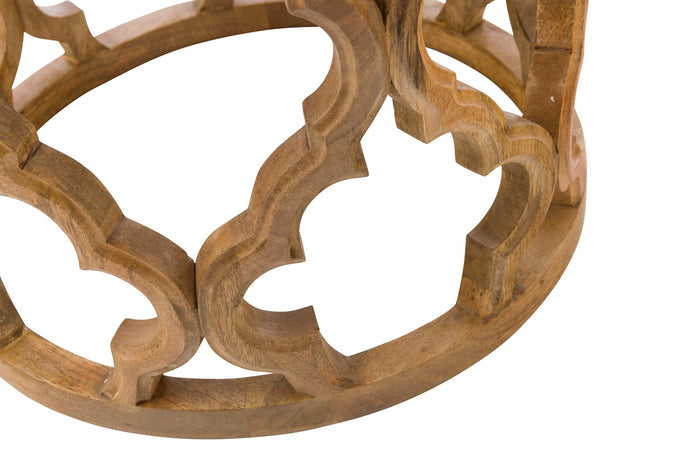 Eco Sole Peony Flower Carved Round Side Table Large 45.7x48.2cm