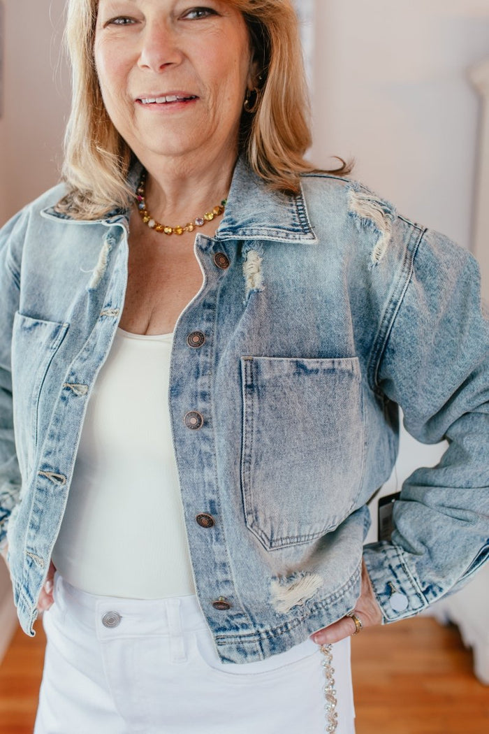 Edge It Out Denim Jacket - Reg & Curvy - Macoma Boutique240 Jackets/Blazers