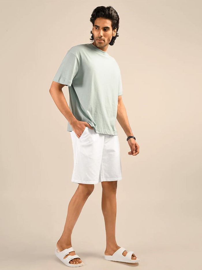 White Elasticated Cotton Blend Shorts - Shuffle