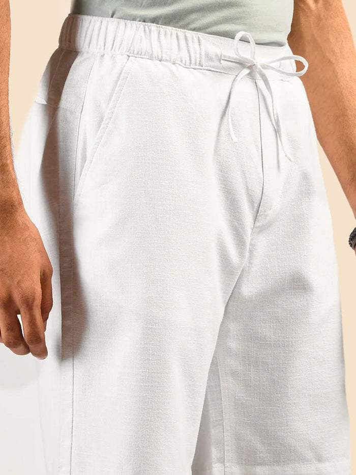 White Elasticated Cotton Blend Shorts - Shuffle