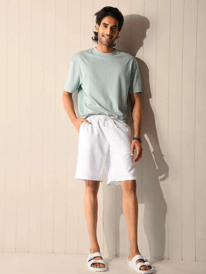 White Elasticated Cotton Blend Shorts - Shuffle