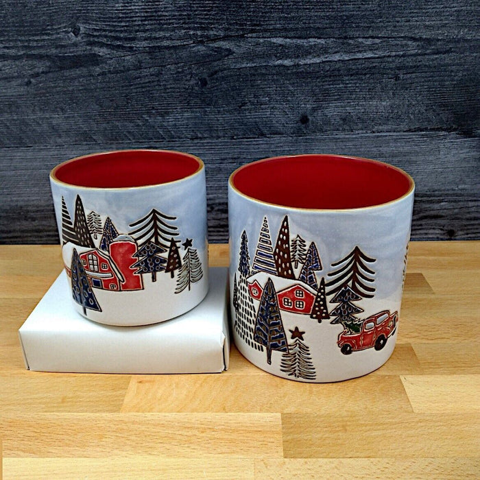Elk Ridge Canister Set Winter Holiday Scene 4 & 5" Embossed Jars by Blue Sky