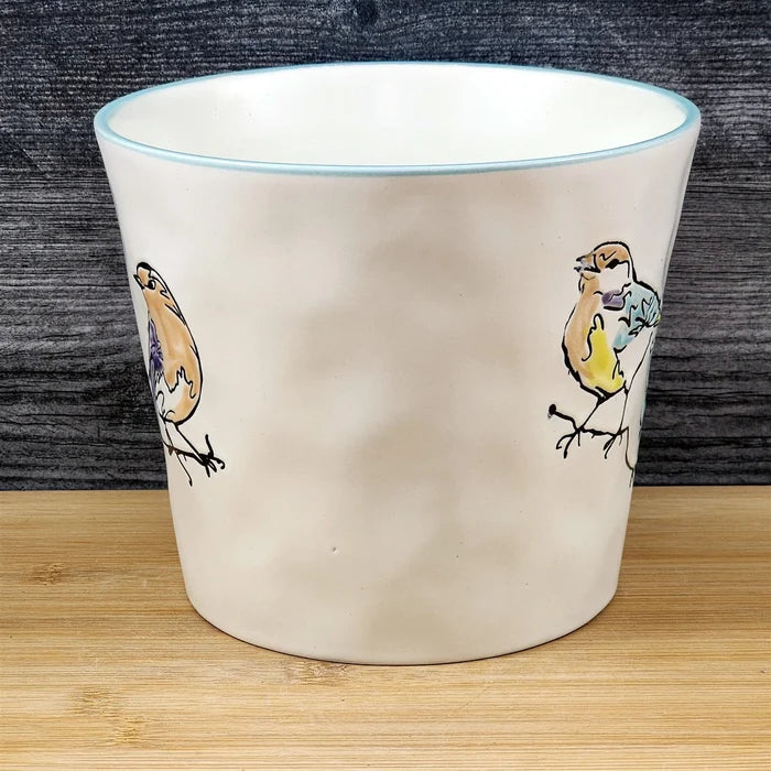 Elmwood Bird Style Ceramic Planter Songbirds Pot Herbs Succulents Blue Sky 5in