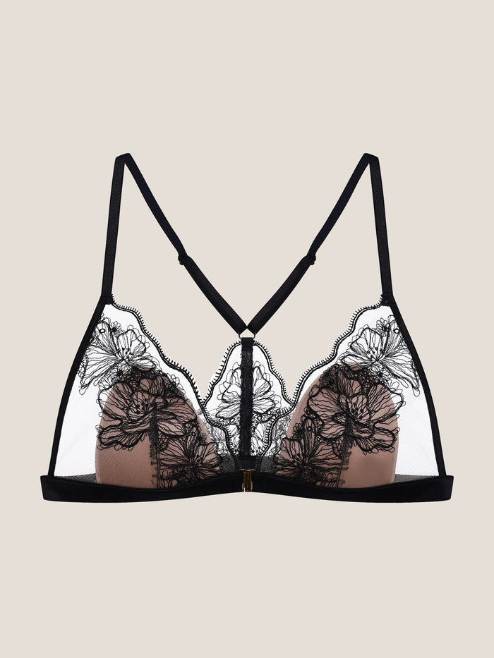 Embroidered Magnolia Lace Racerback Front-Close Triangle Bra