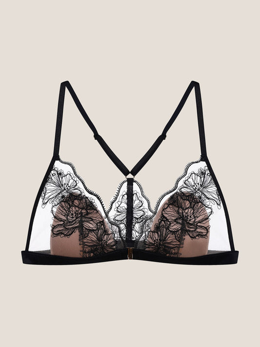 Embroidered Magnolia Lace Racerback Front-Close Triangle Bra