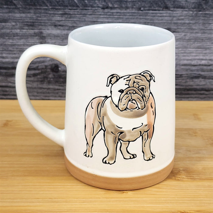 English Bulldog Coffee Cup Bully Breed Dog Mug Blue Sky Ceramic Embossed 18 oz