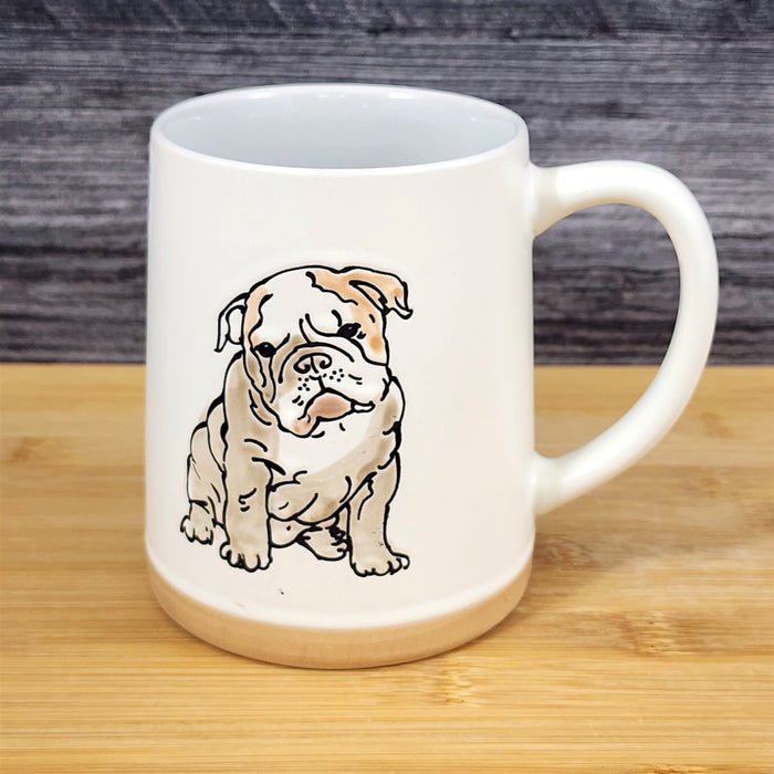 English Bulldog Coffee Mug Dog Bully Breed Cup Blue Sky Ceramic Embossed 18 oz