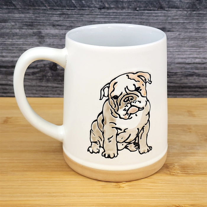 English Bulldog Coffee Mug Dog Bully Breed Cup Blue Sky Ceramic Embossed 18 oz