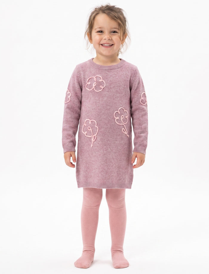 Ensemble robe et collants en tricot fleuri pour fille