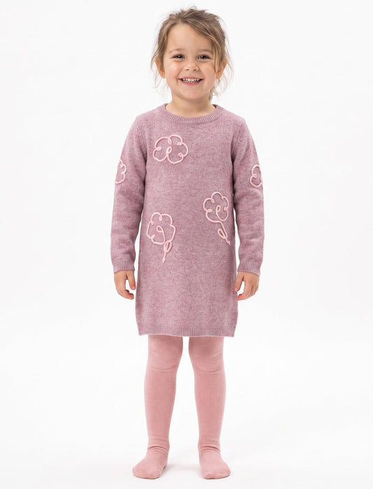 Ensemble robe et collants en tricot fleuri pour fille