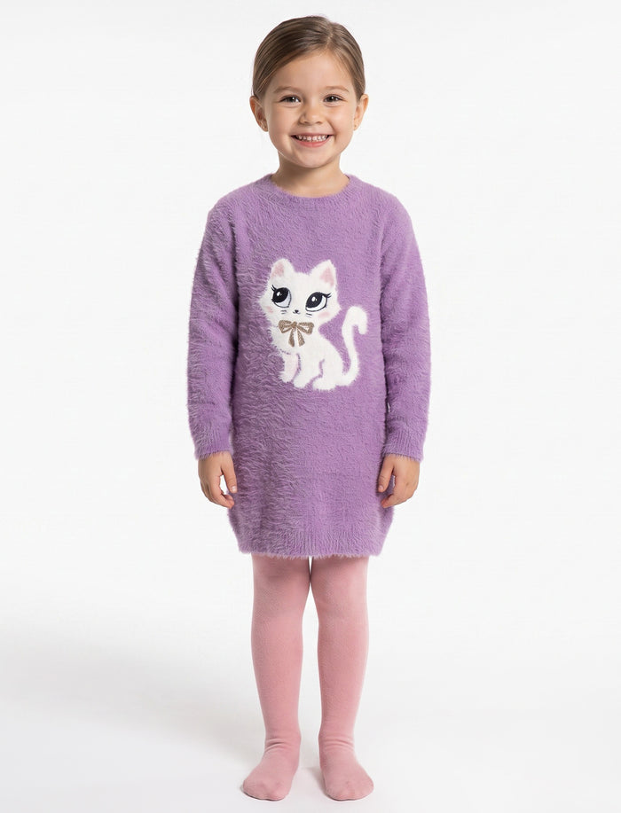 Ensemble robe et collants en tricot imprimé à l’avant pour fille