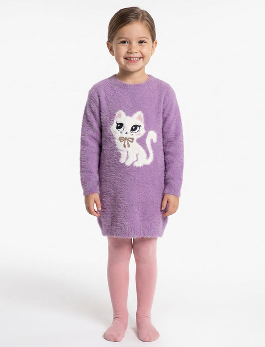 Ensemble robe et collants en tricot imprimé à l’avant pour fille