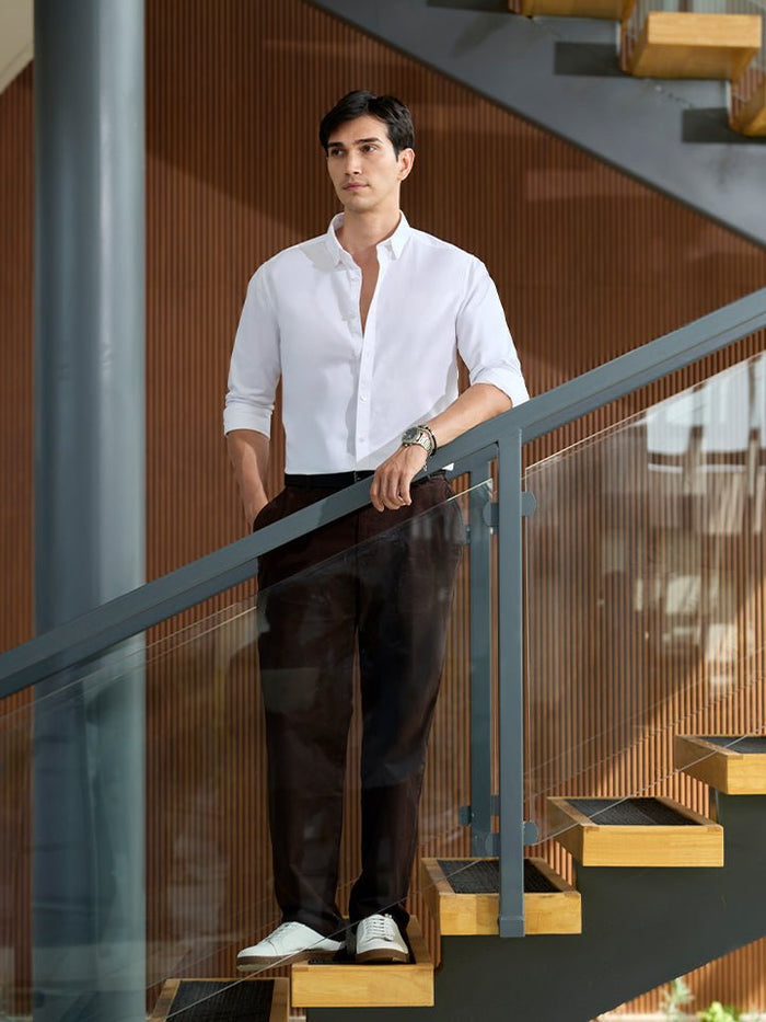 Everyday White Cotton Cutaway Collar Shirt