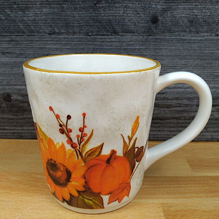 Farmwood Valley Harvest Pumpkin Floral Coffee Mug Ceramic Tea Cup 16oz Blue Sky