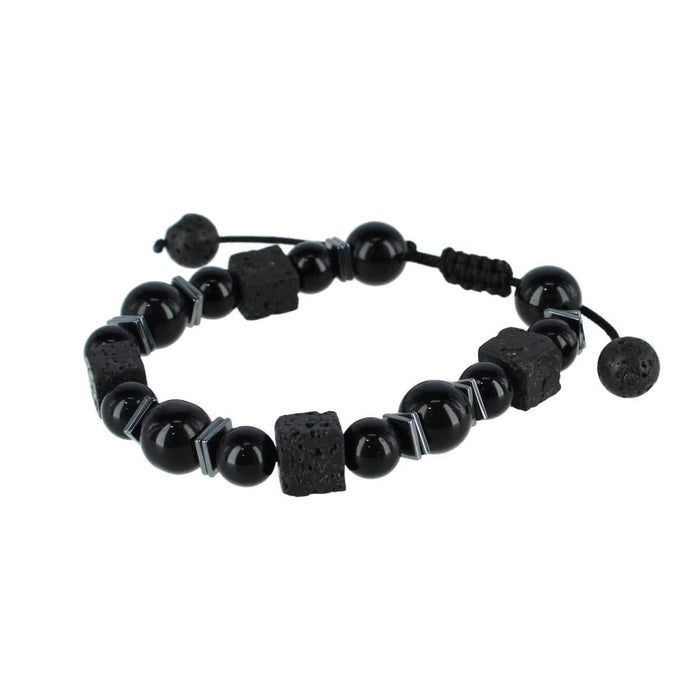 Flint Beaded Stone and Metallic Adjustable Bracelet