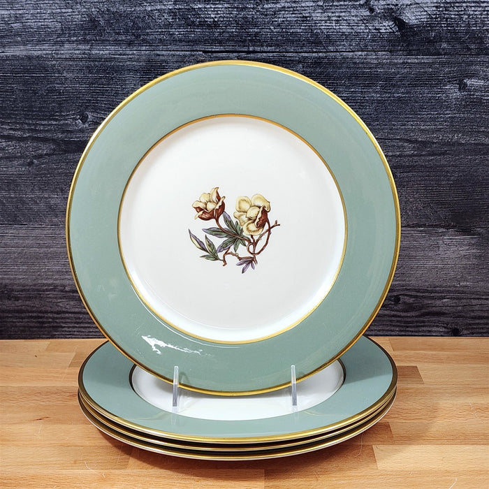 Flintridge Avalon Dinner Plate Set of 4 Floral Sage Green and Gold Trim Ceramic