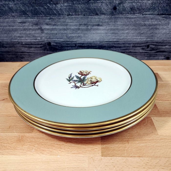 Flintridge Avalon Dinner Plate Set of 4 Floral Sage Green and Gold Trim Ceramic