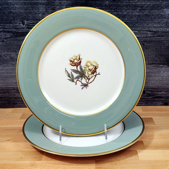 Flintridge Avalon Salad Plate Set of 2 Floral Sage Green and Gold Trim Ceramic