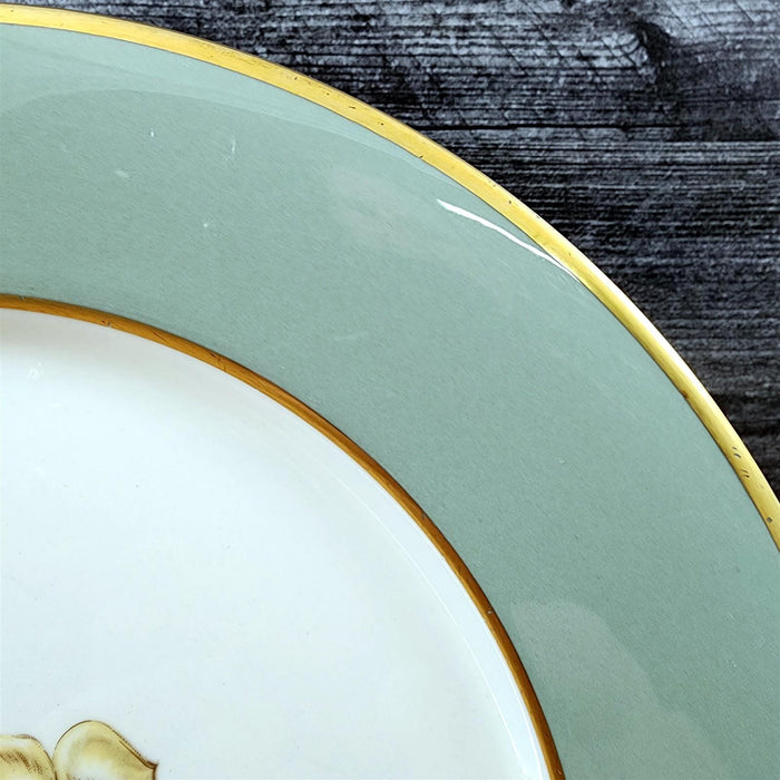 Flintridge Avalon Salad Plate Set of 2 Floral Sage Green and Gold Trim Ceramic