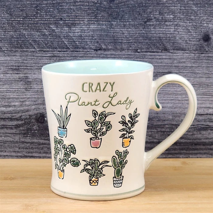 Floral Crazy Plant Lady Coffee Mug Embossed Tea Cup Ceramic Blue Sky 17oz