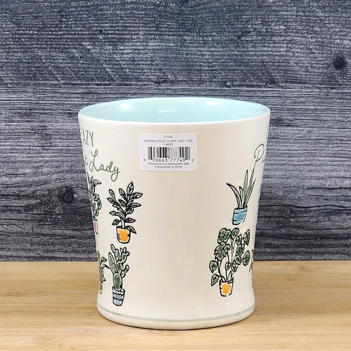 Floral Crazy Plant Lady Coffee Mug Embossed Tea Cup Ceramic Blue Sky 17oz